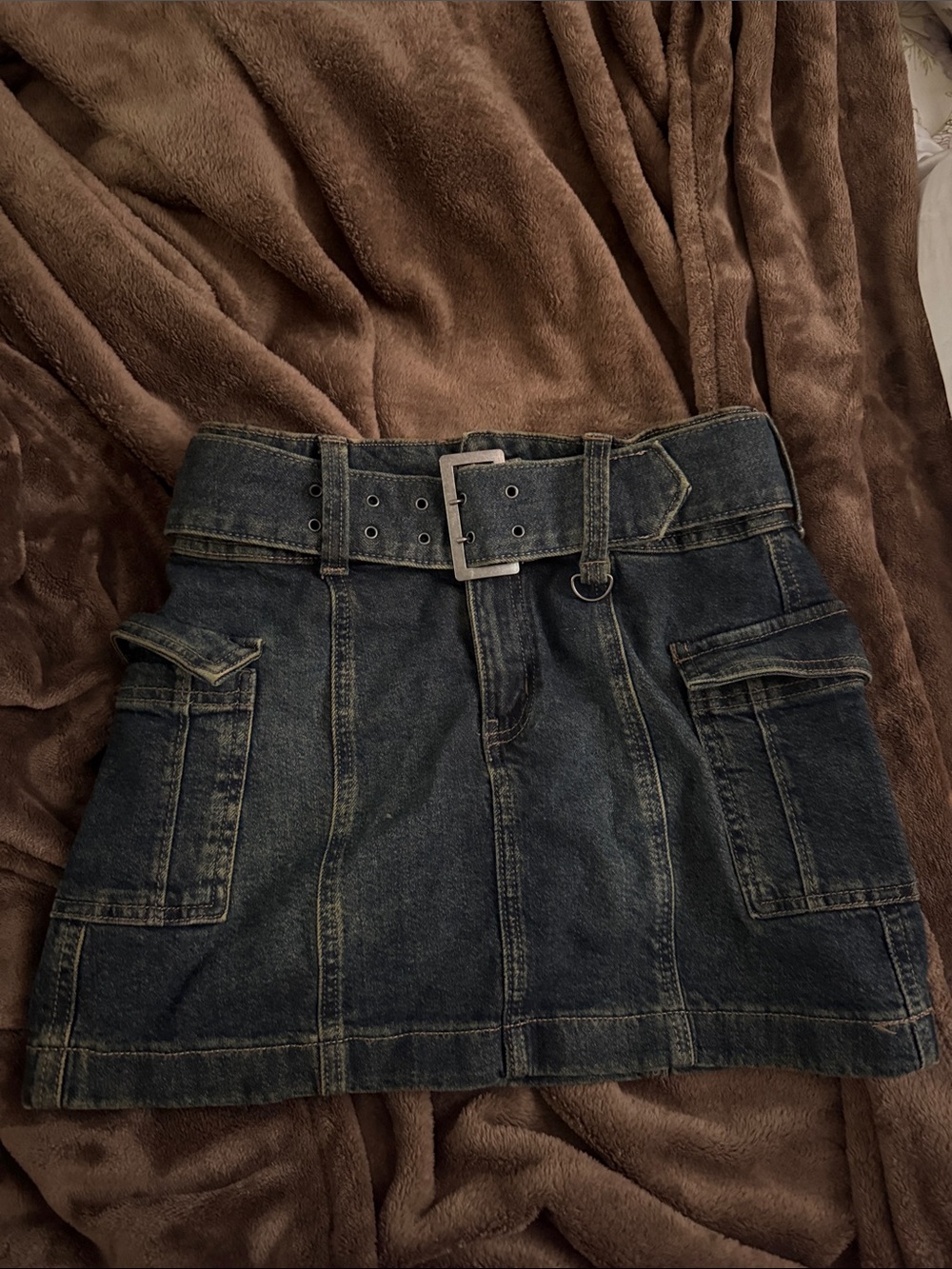H&M Dark Blue Denim Cargo Mini Skirt with Belt